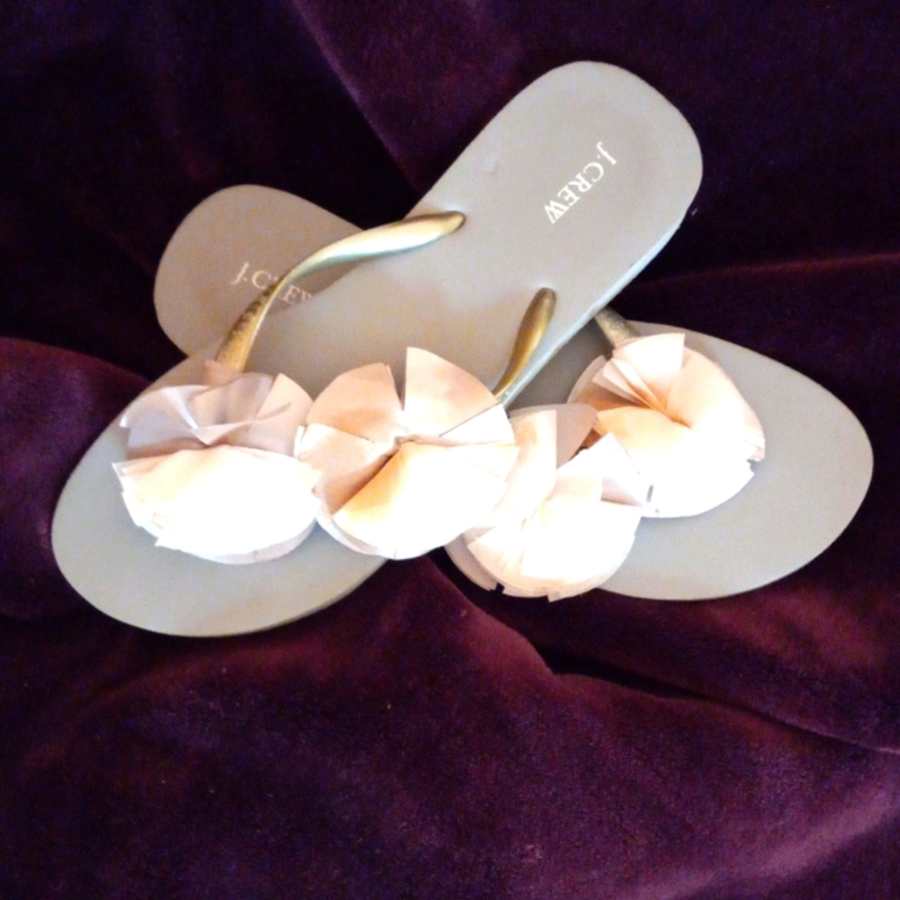 J Crew floral flip flops